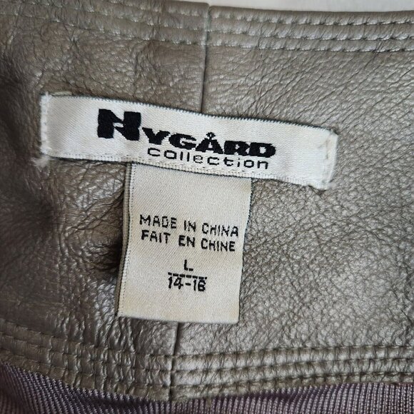 Nygard Jacket Pewter Leather Front Trim Collarless‎ Knit Back 3/4 Sleeves Size L - Picture 2 of 16